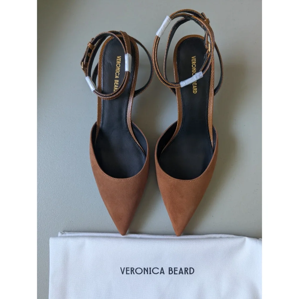 NIB Veronica Beard Colette Pointed-toe Ankle Strap Pump Size US 8M Caramel